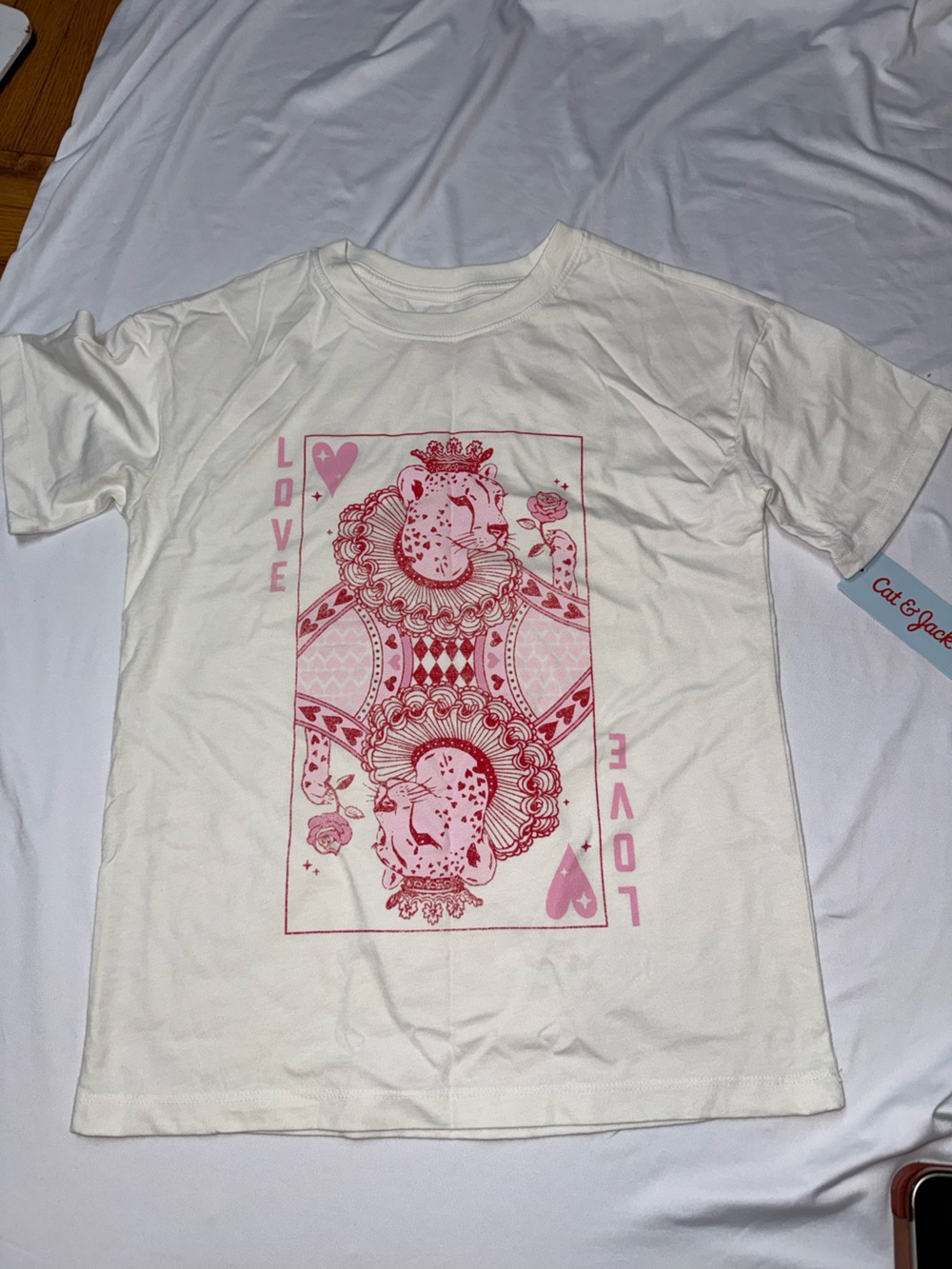 Cat & Jack White Tee with Pink Leopard Playing Card Graphic